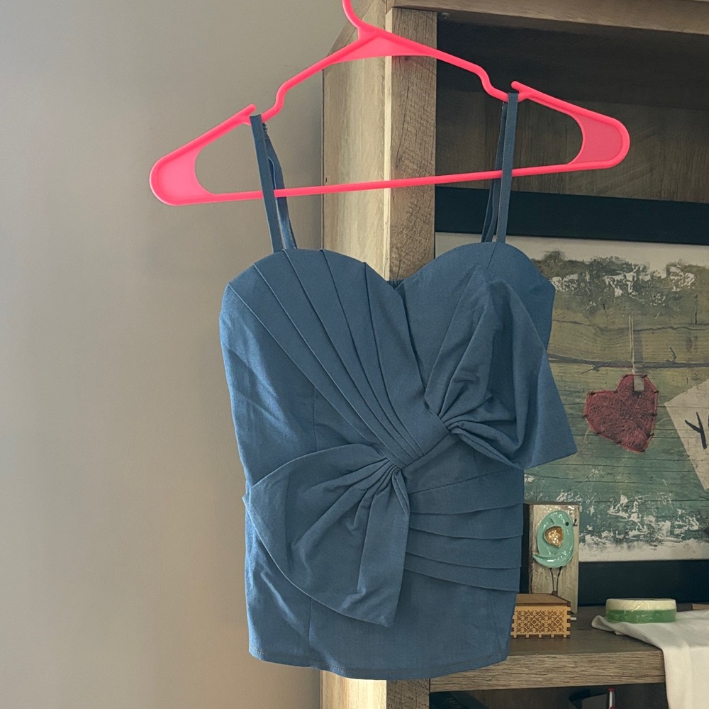 Gracia Navy Pleated Bow Front Cami Top
